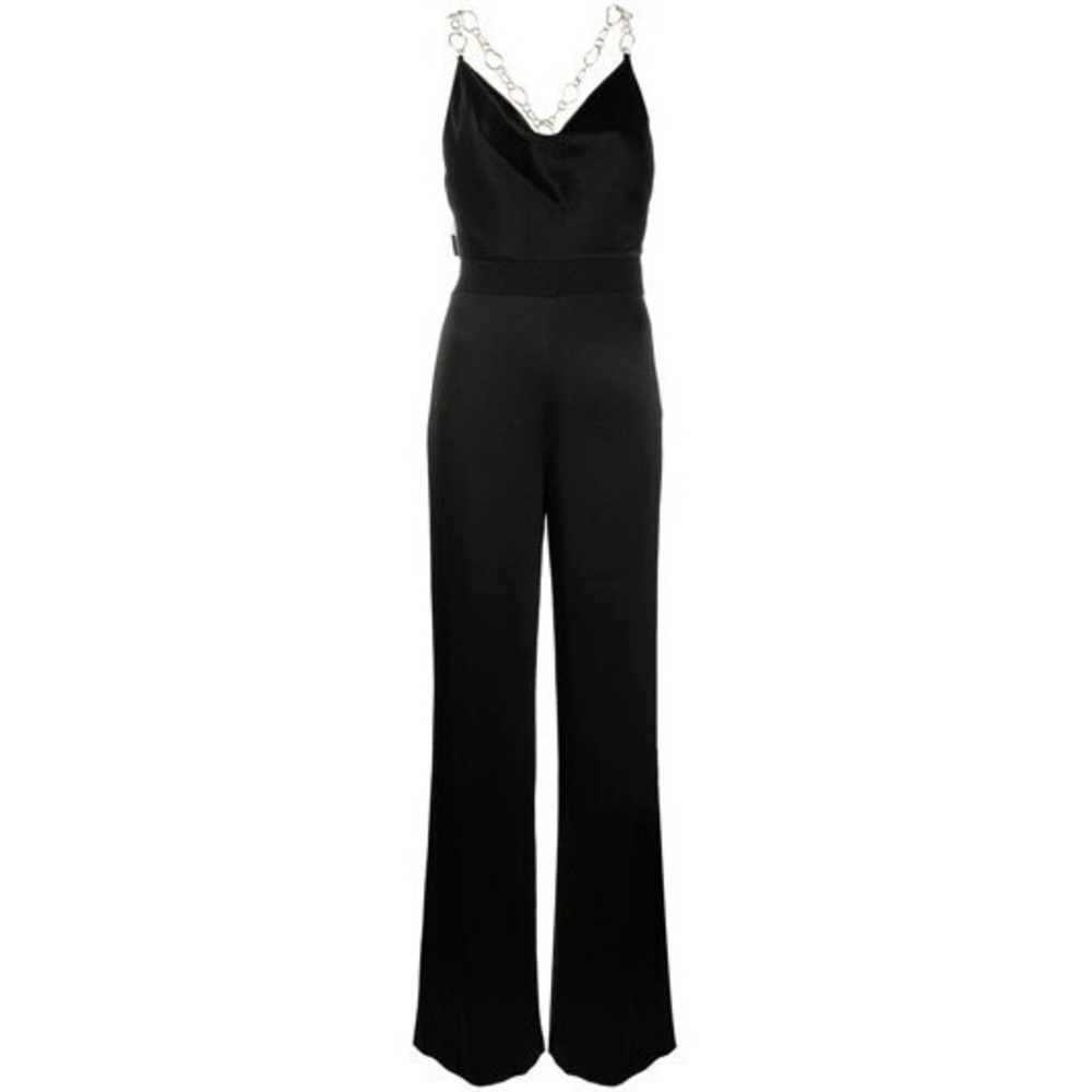 Alice & Olivia NWT Riska Cowl Neck Chain Strap Jumpsuit in Black Size 8 MSRP$550